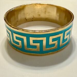 🎉HP!🎉 Lisa Stewart Greek Key Turquoise & Gold Bangle Bracelet